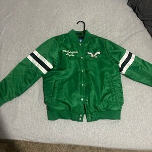 NFL Kids Kelly Green Bomber Jacket with Eagles Logo and Stripes